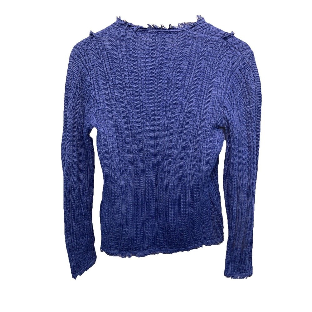 Alashan Cotton Cashmere Cardigan Small Sapphire Blue Fringe Boho Hook Eye - Picture 2 of 13